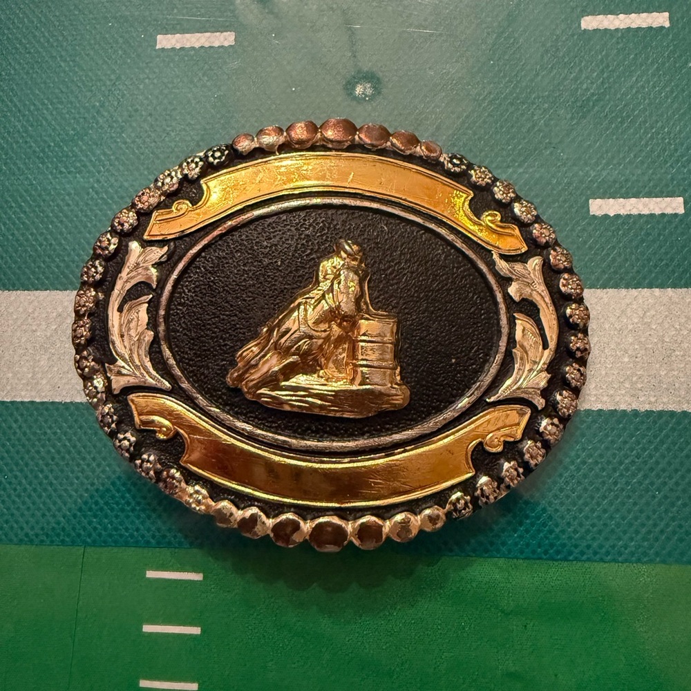 Vintage Gold and Black Barrel Racing Belt Buckle